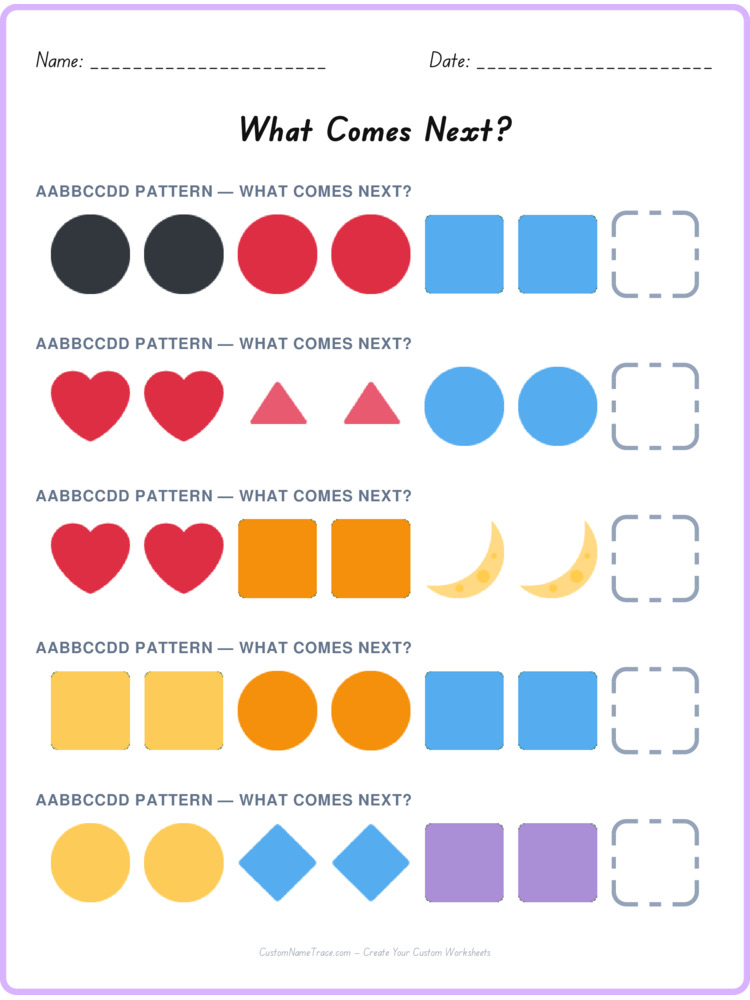 AABBCCDD pattern worksheet 31 for kids