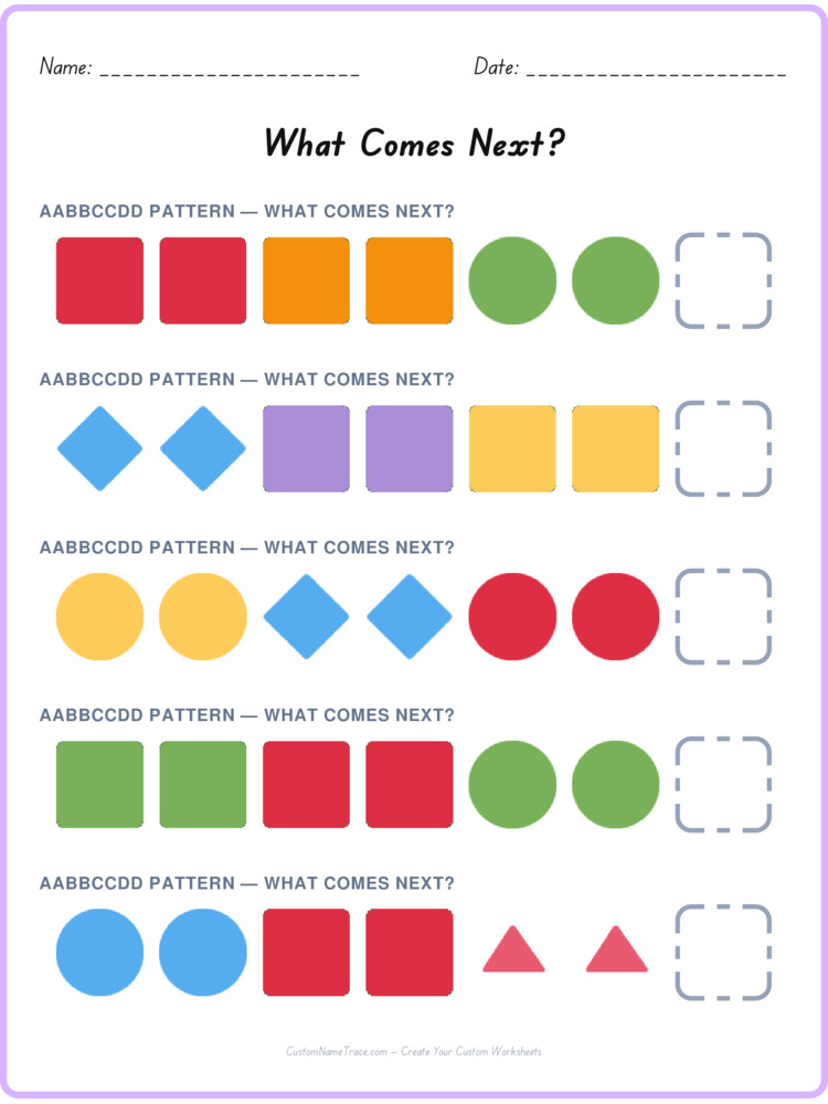 AABBCCDD pattern worksheet 32 for kids