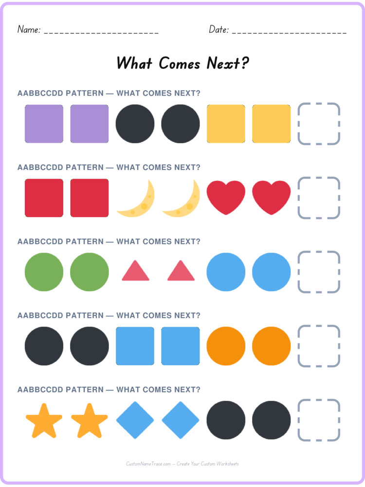AABBCCDD pattern worksheet 33 for kids