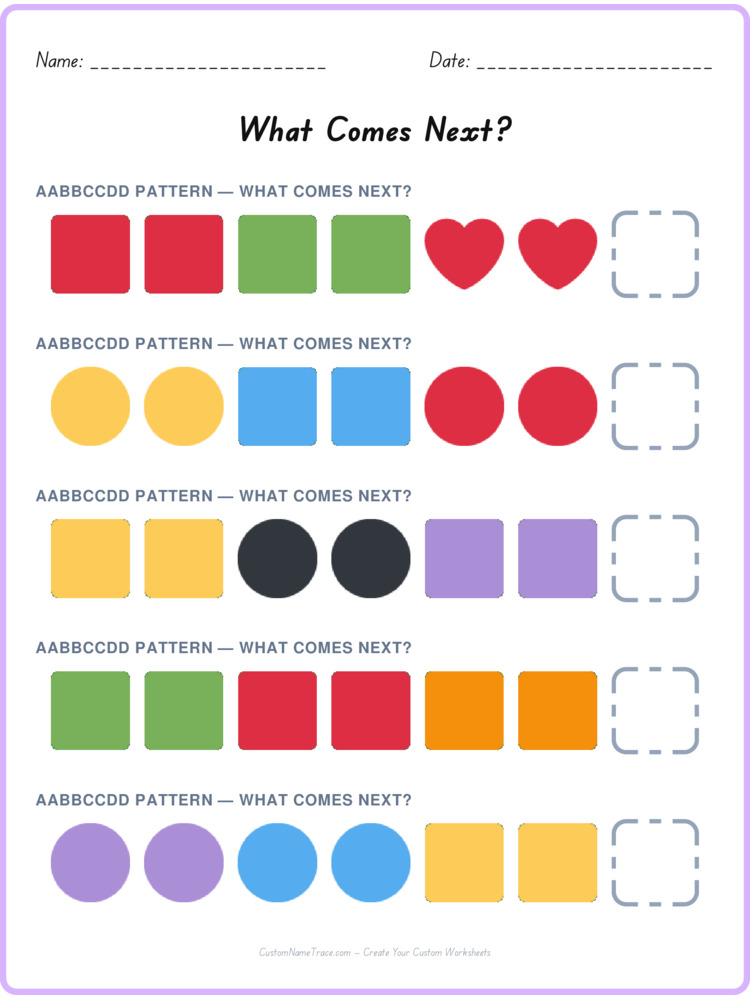 AABBCCDD pattern worksheet 34 for kids