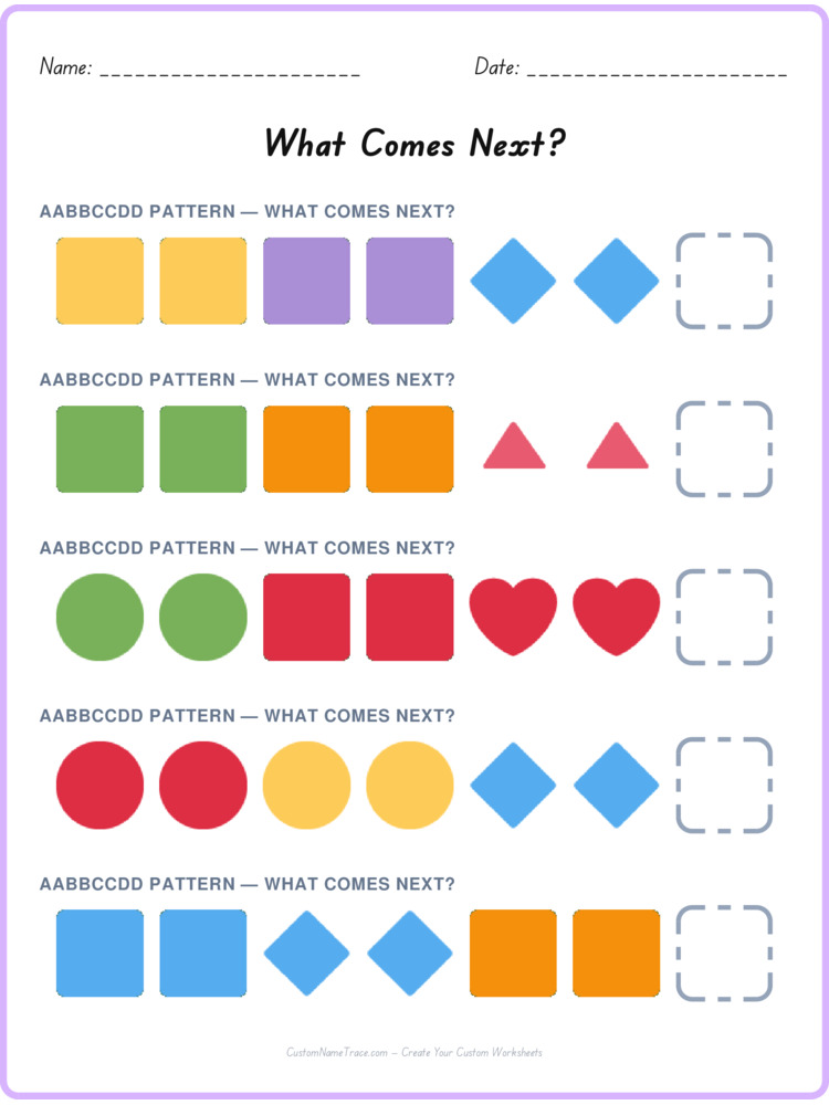 AABBCCDD pattern worksheet 35 for kids