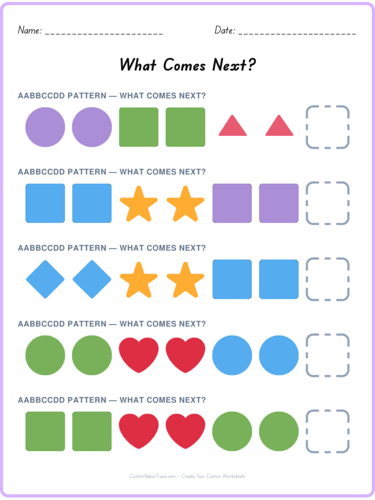 AABBCCDD pattern worksheet 36 for kids