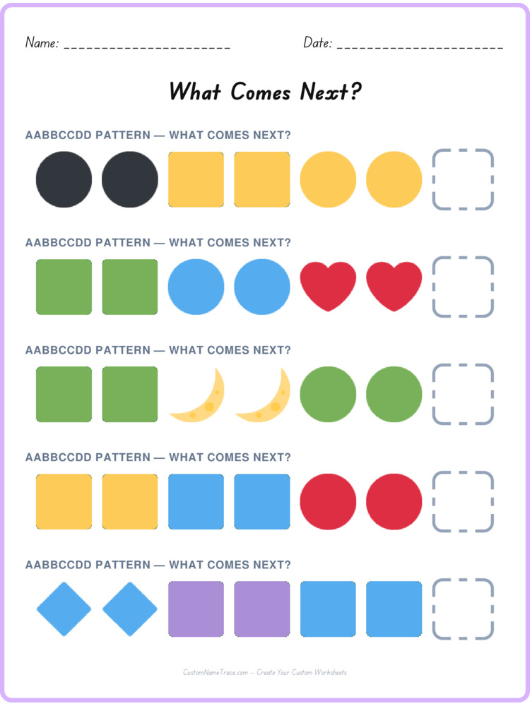AABBCCDD pattern worksheet 37 for kids