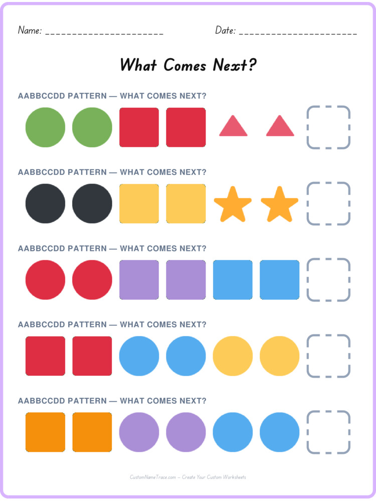 AABBCCDD pattern worksheet 38 for kids