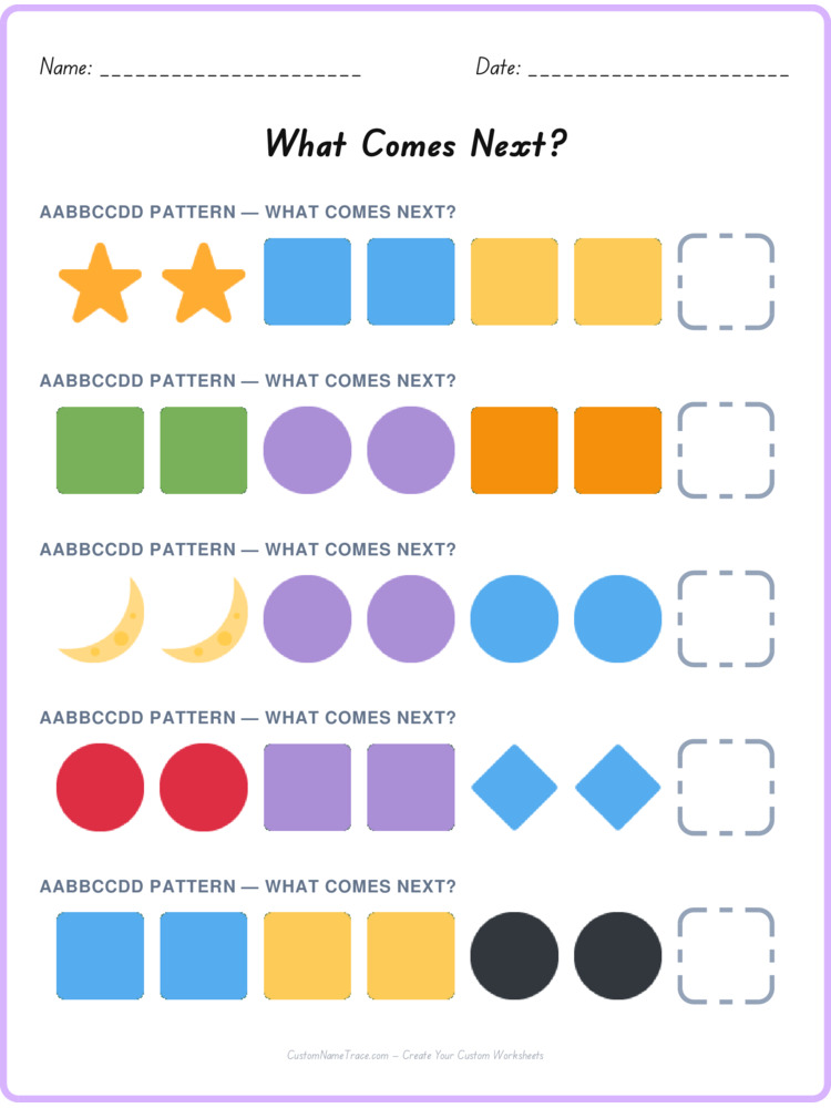AABBCCDD pattern worksheet 39 for kids