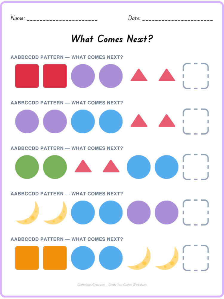 AABBCCDD pattern worksheet 4 for kids