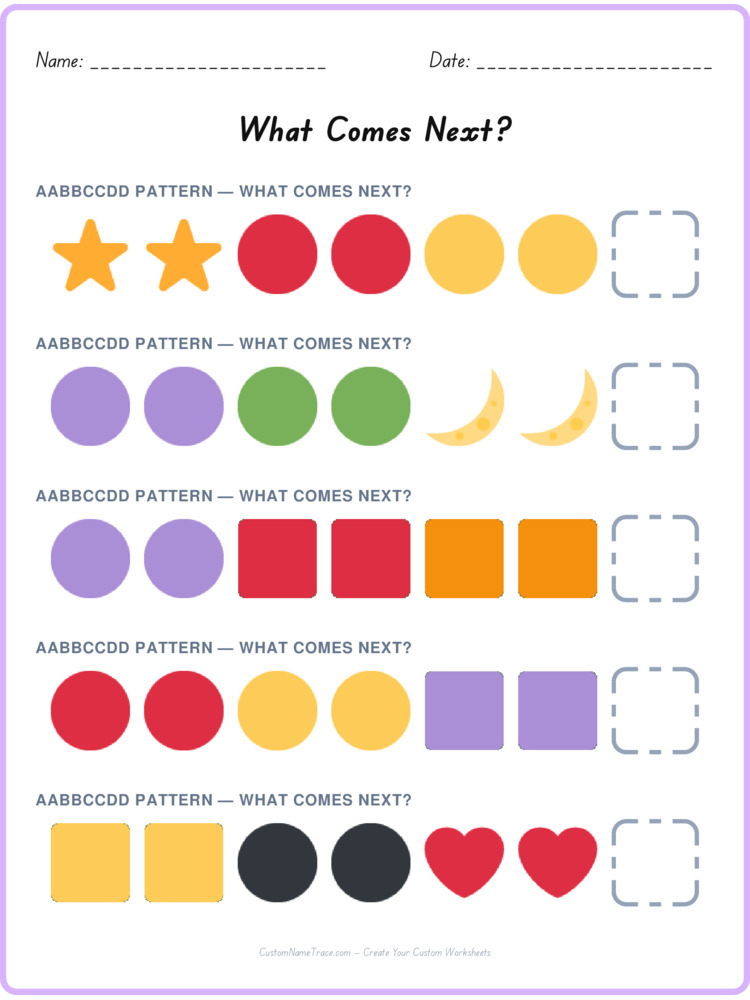 AABBCCDD pattern worksheet 40 for kids