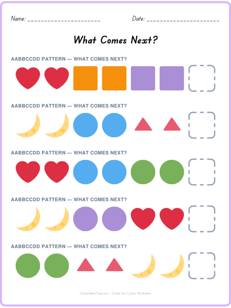 AABBCCDD pattern worksheet 6 for kids