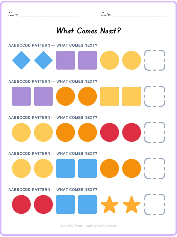 AABBCCDD pattern worksheet 7 for kids