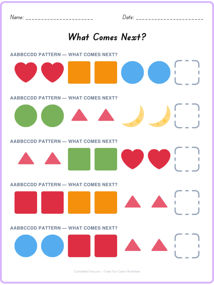 AABBCCDD pattern worksheet 8 for kids