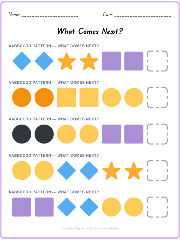 AABBCCDD pattern worksheet 9 for kids
