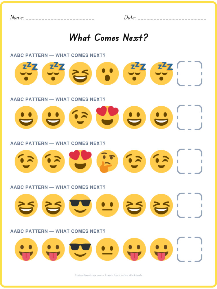 AABC pattern worksheet 10 for kids