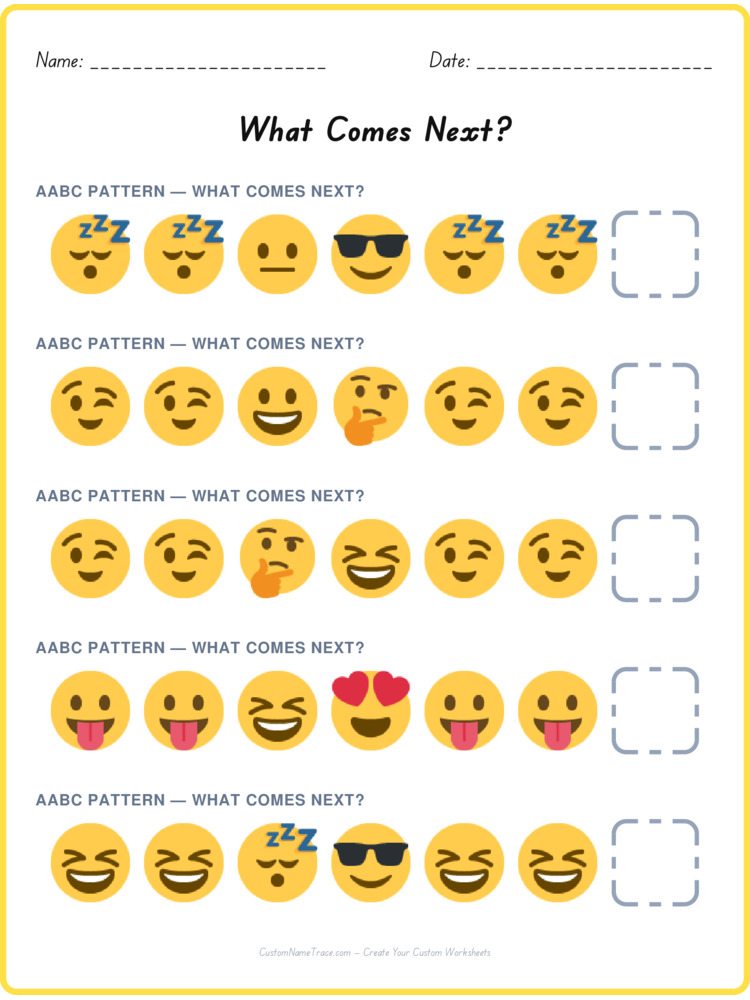 AABC pattern worksheet 12 for kids
