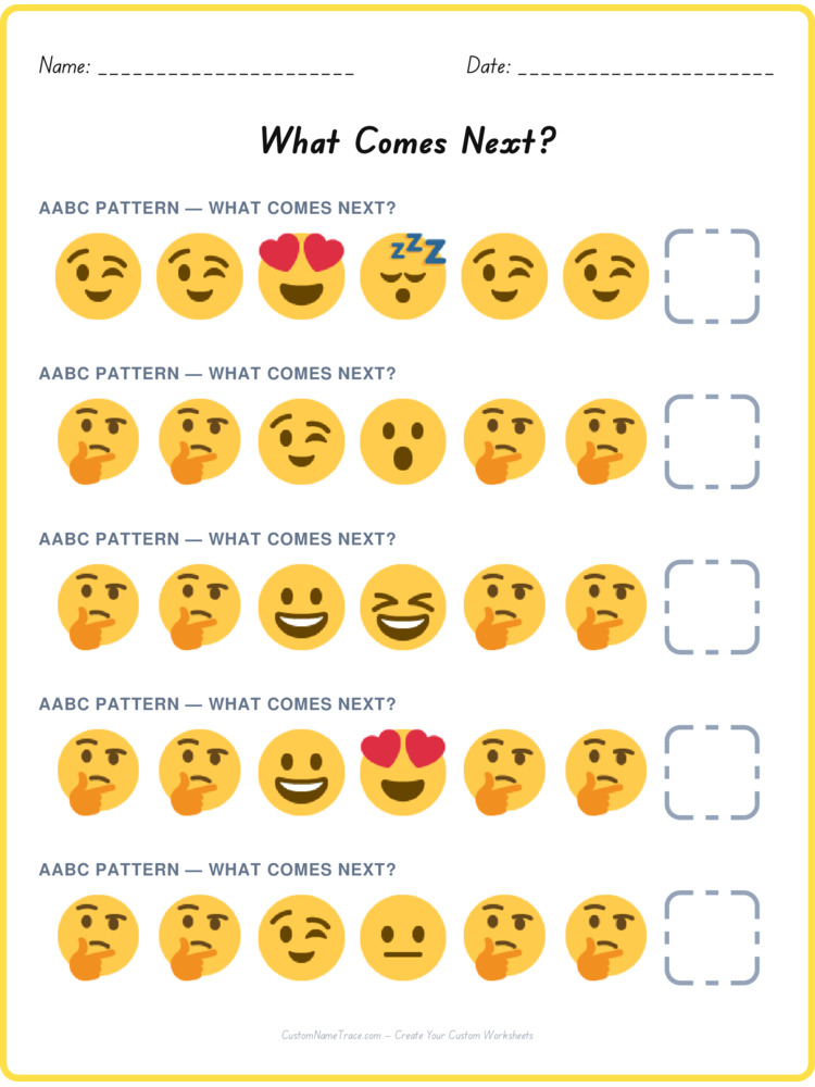 AABC pattern worksheet 2 for kids