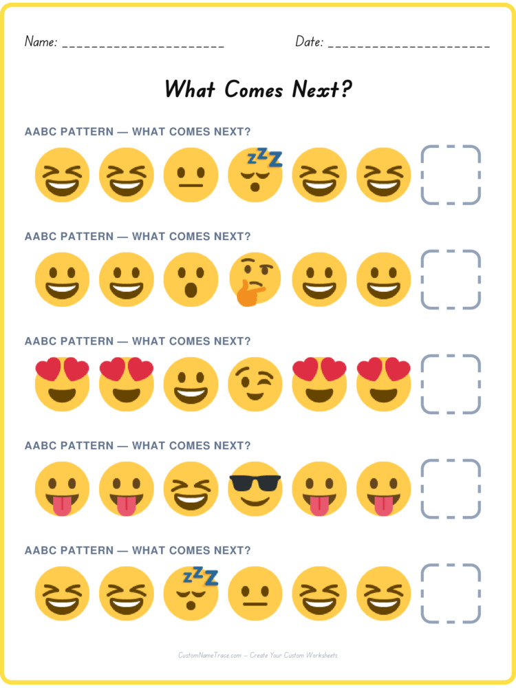 AABC pattern worksheet 20 for kids