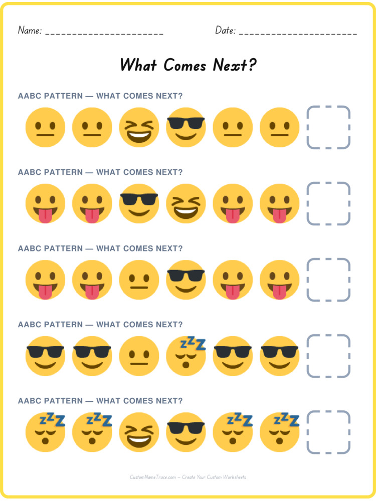 AABC pattern worksheet 3 for kids