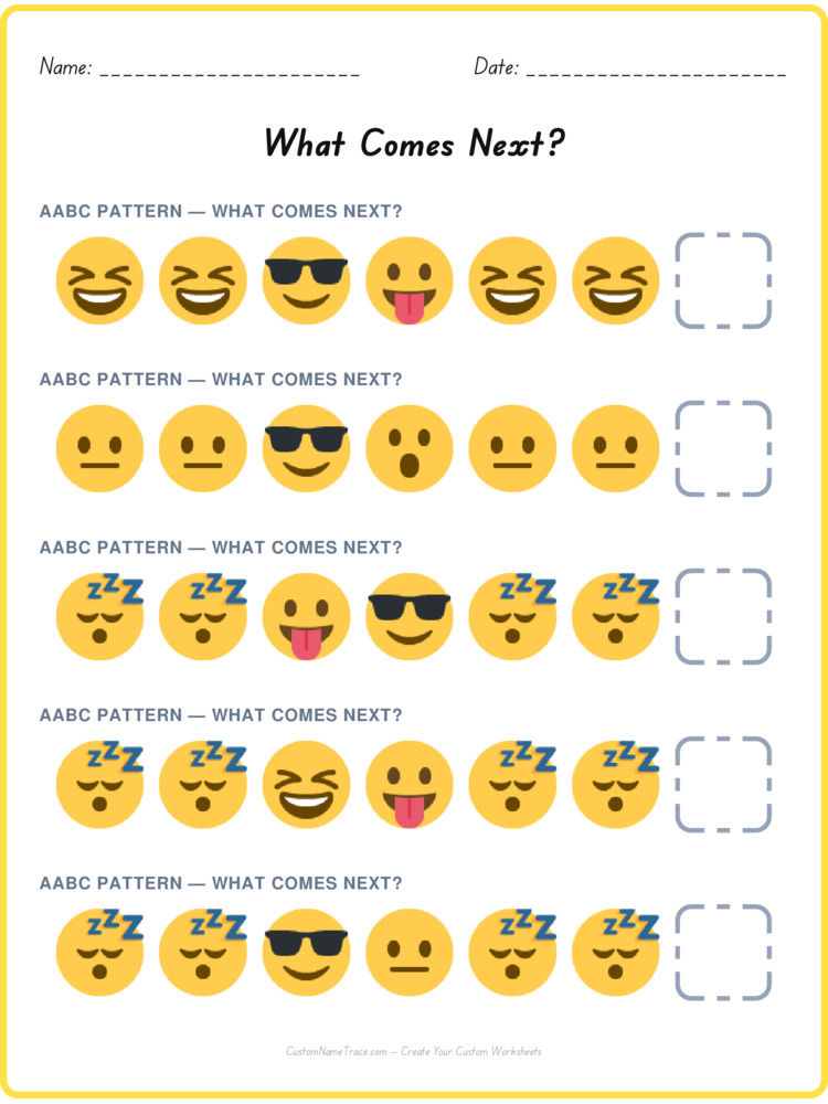 AABC pattern worksheet 5 for kids