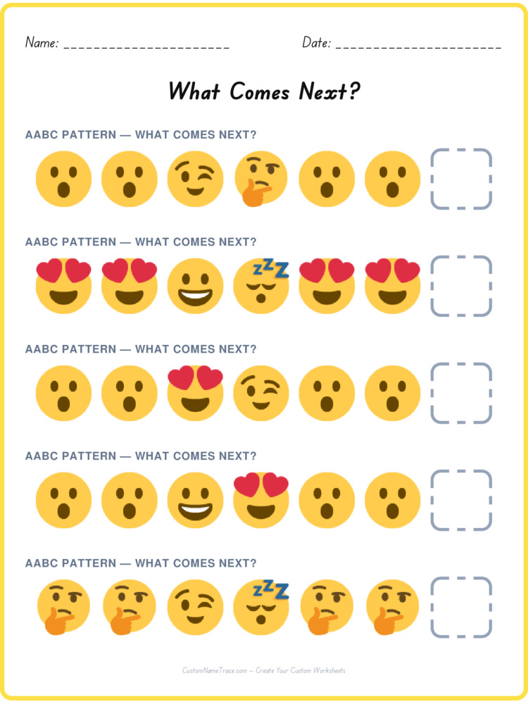 AABC pattern worksheet 6 for kids