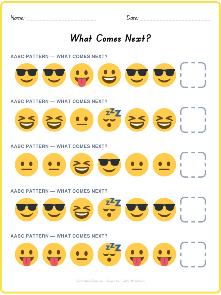AABC pattern worksheet 7 for kids