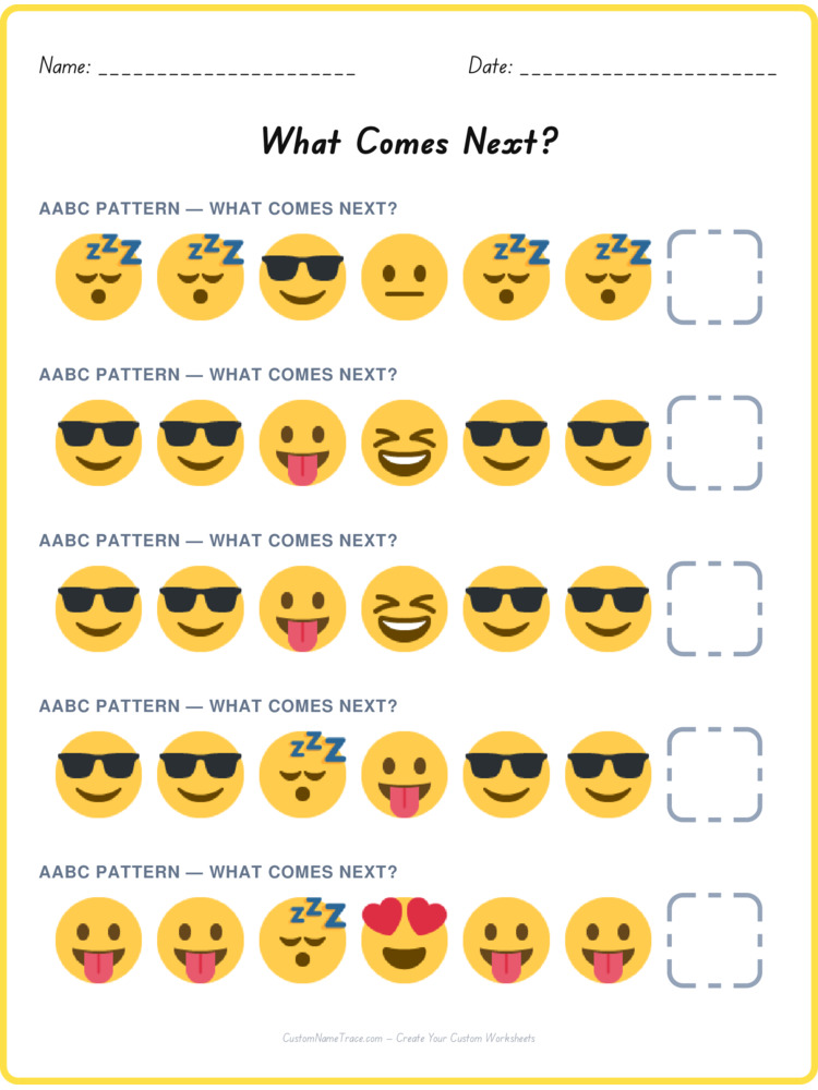 AABC pattern worksheet 9 for kids
