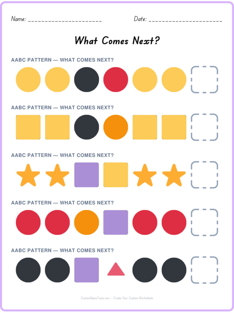 AABC pattern worksheet 1 for kids