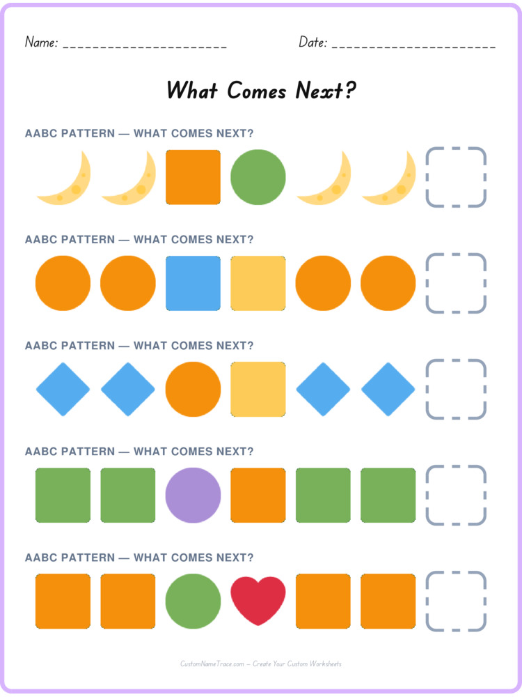 AABC pattern worksheet 10 for kids