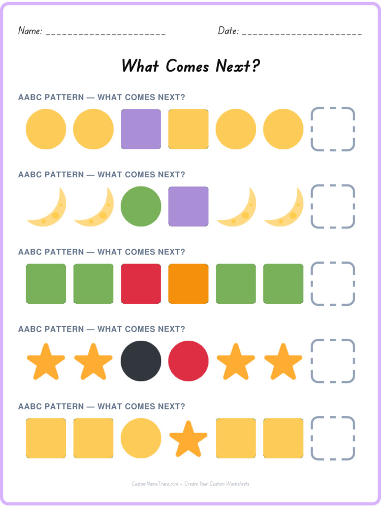 AABC pattern worksheet 11 for kids