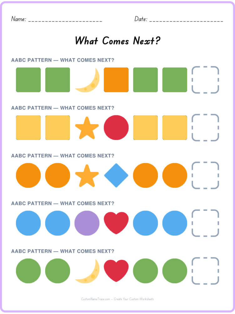 AABC pattern worksheet 12 for kids