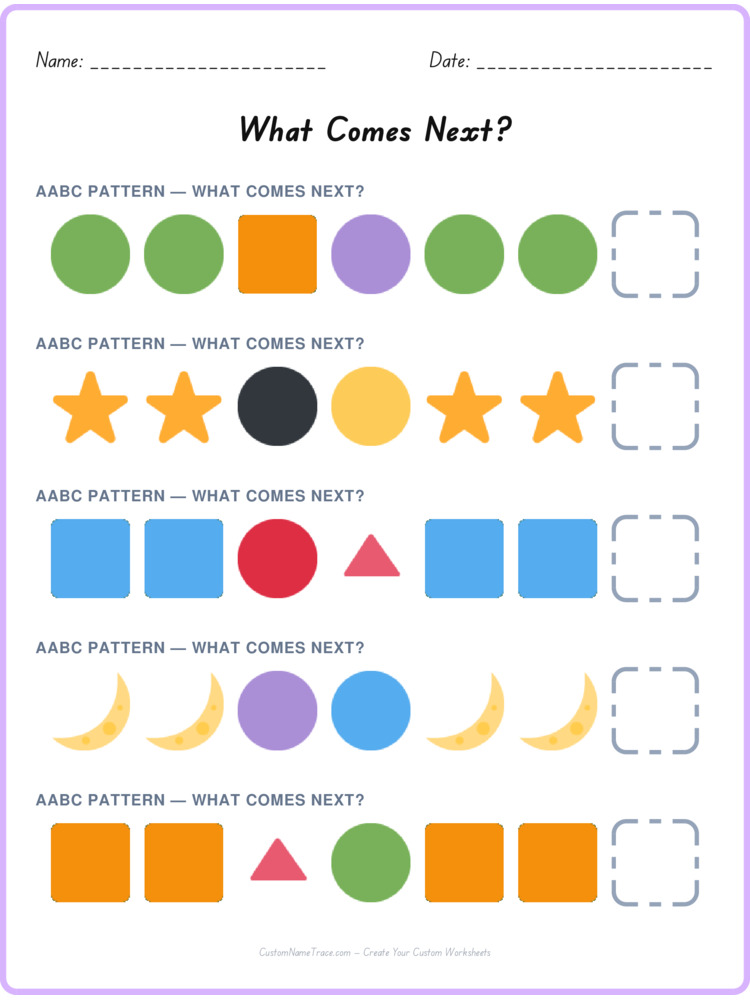 AABC pattern worksheet 18 for kids