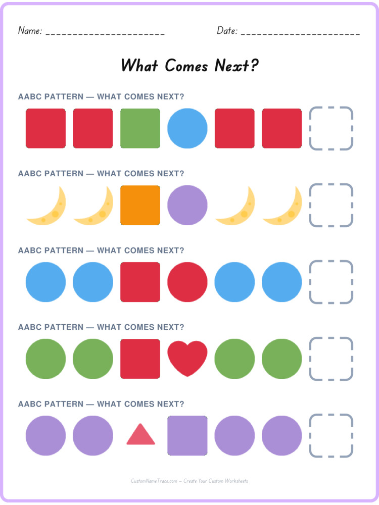 AABC pattern worksheet 2 for kids