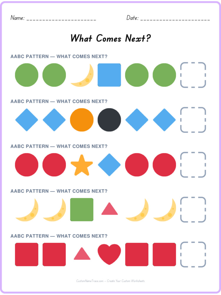 AABC pattern worksheet 20 for kids