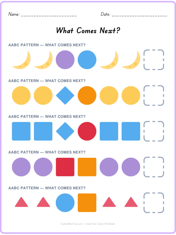 AABC pattern worksheet 28 for kids