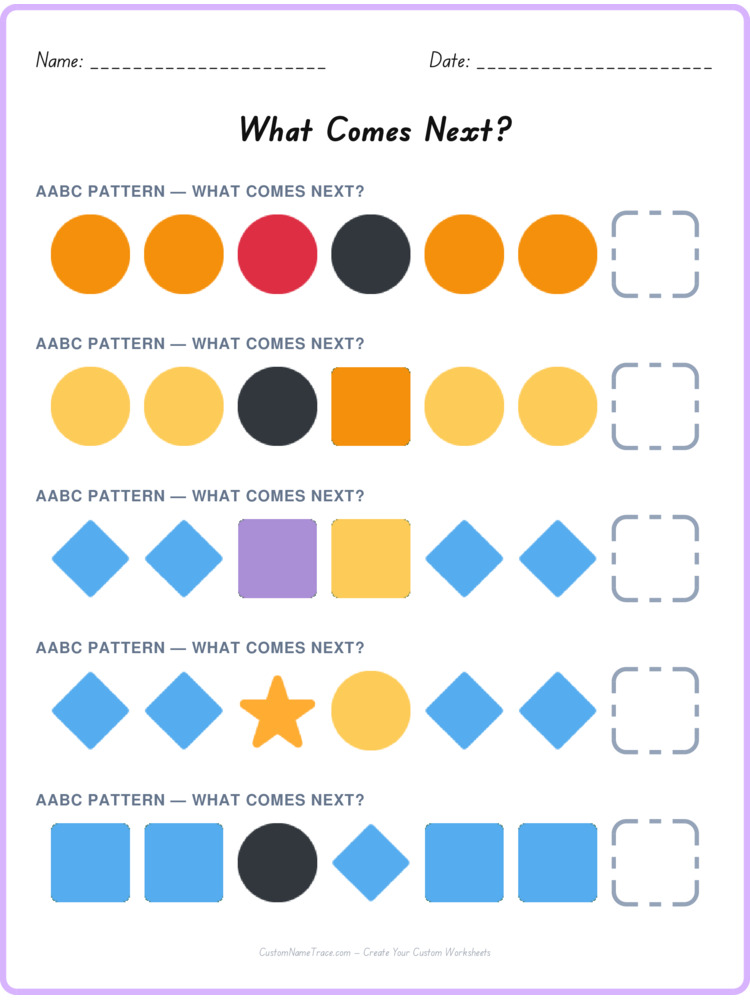 AABC pattern worksheet 3 for kids