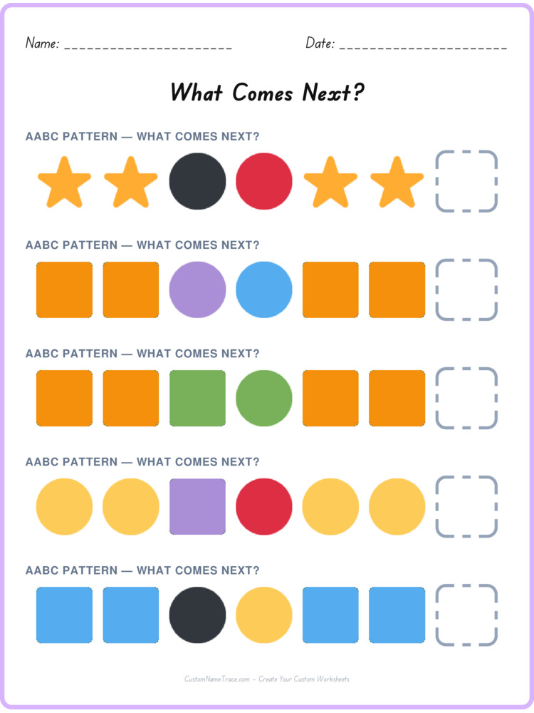 AABC pattern worksheet 30 for kids