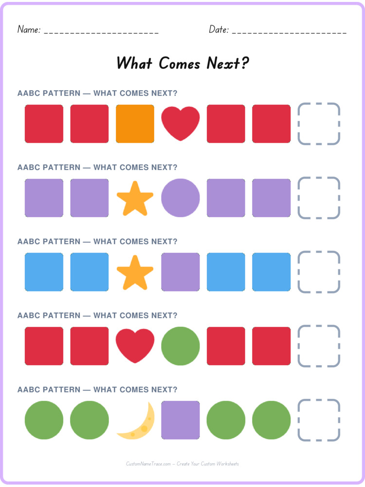 AABC pattern worksheet 33 for kids