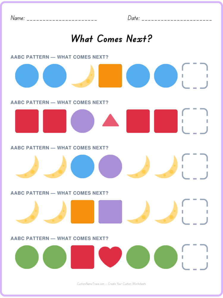 AABC pattern worksheet 4 for kids