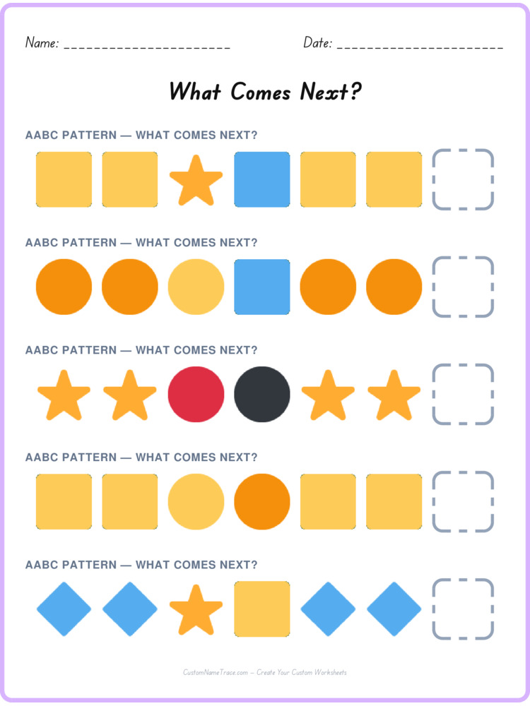 AABC pattern worksheet 5 for kids