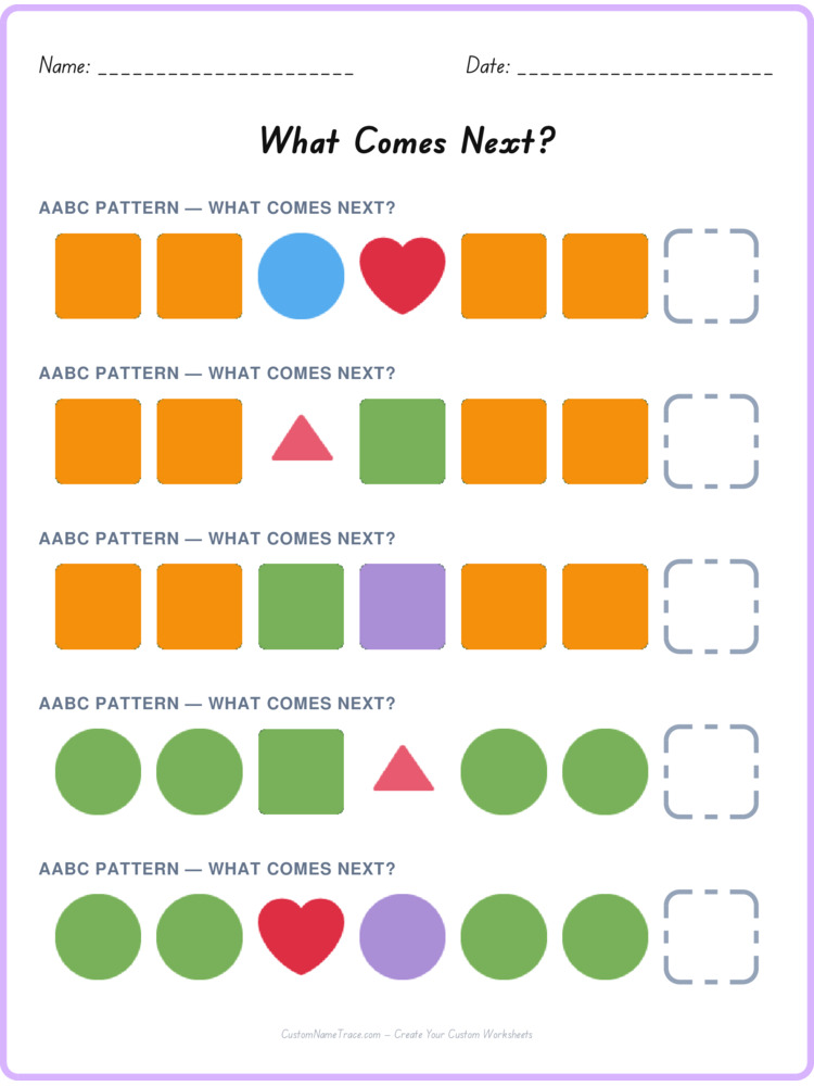 AABC pattern worksheet 6 for kids