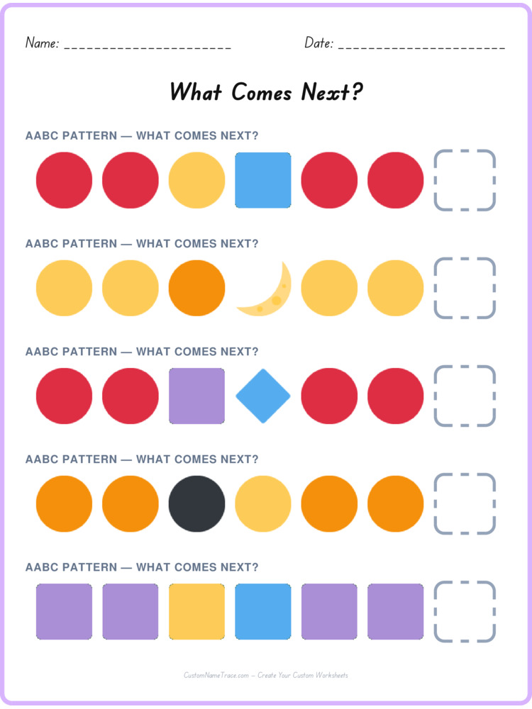 AABC pattern worksheet 7 for kids