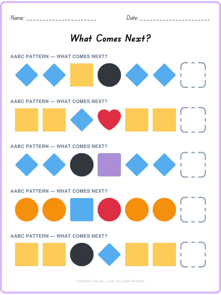 AABC pattern worksheet 9 for kids