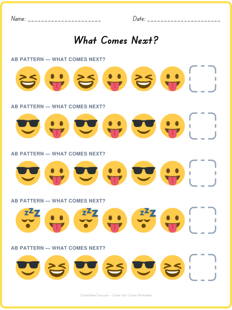 AB pattern worksheet 1 for kids