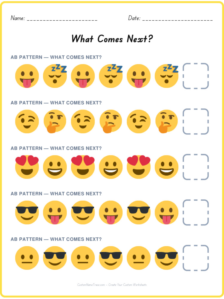 AB pattern worksheet 11 for kids