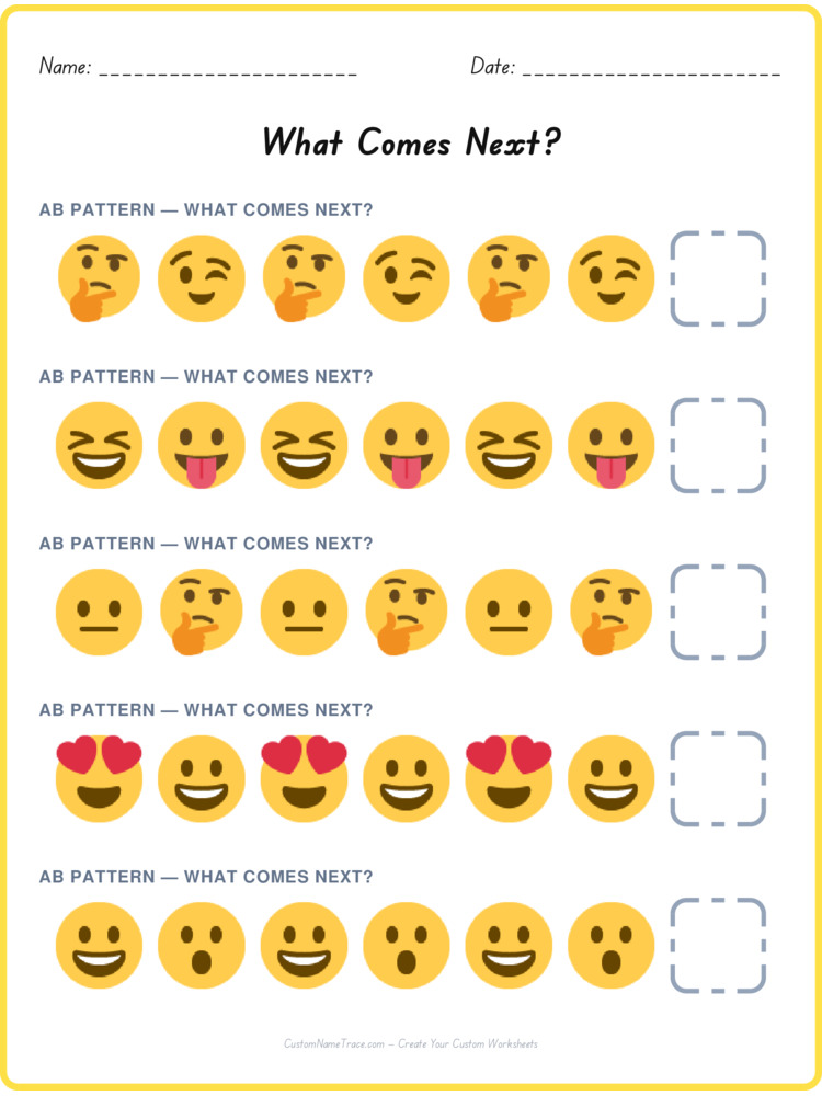AB pattern worksheet 12 for kids