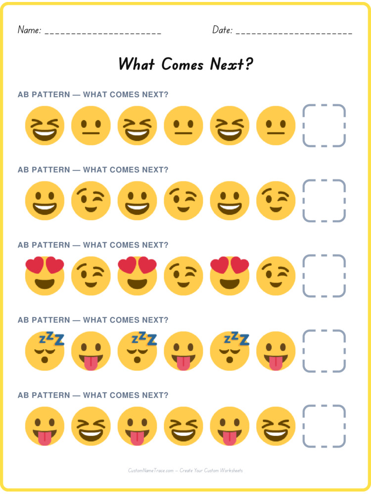 AB pattern worksheet 13 for kids