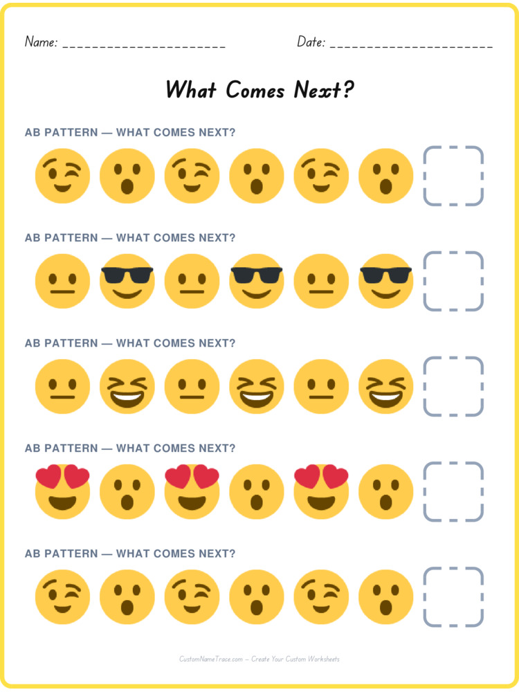 AB pattern worksheet 14 for kids