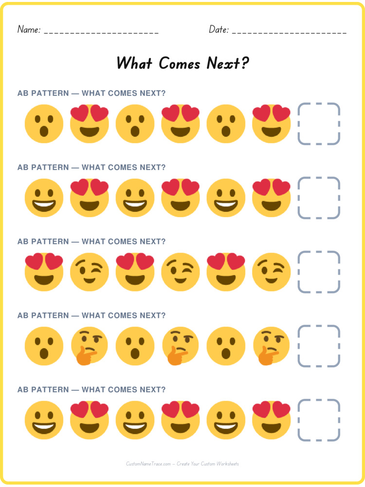 AB pattern worksheet 2 for kids