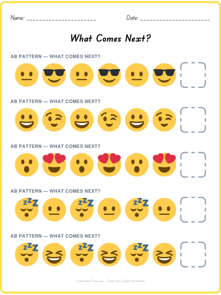 AB pattern worksheet 21 for kids