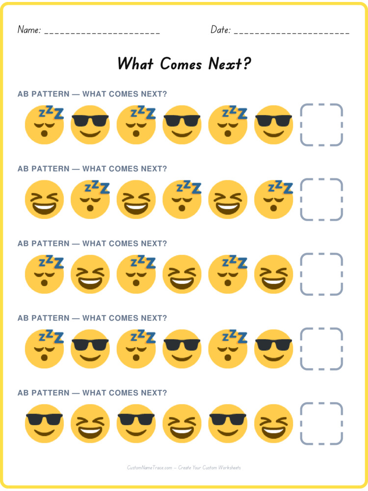 AB pattern worksheet 3 for kids