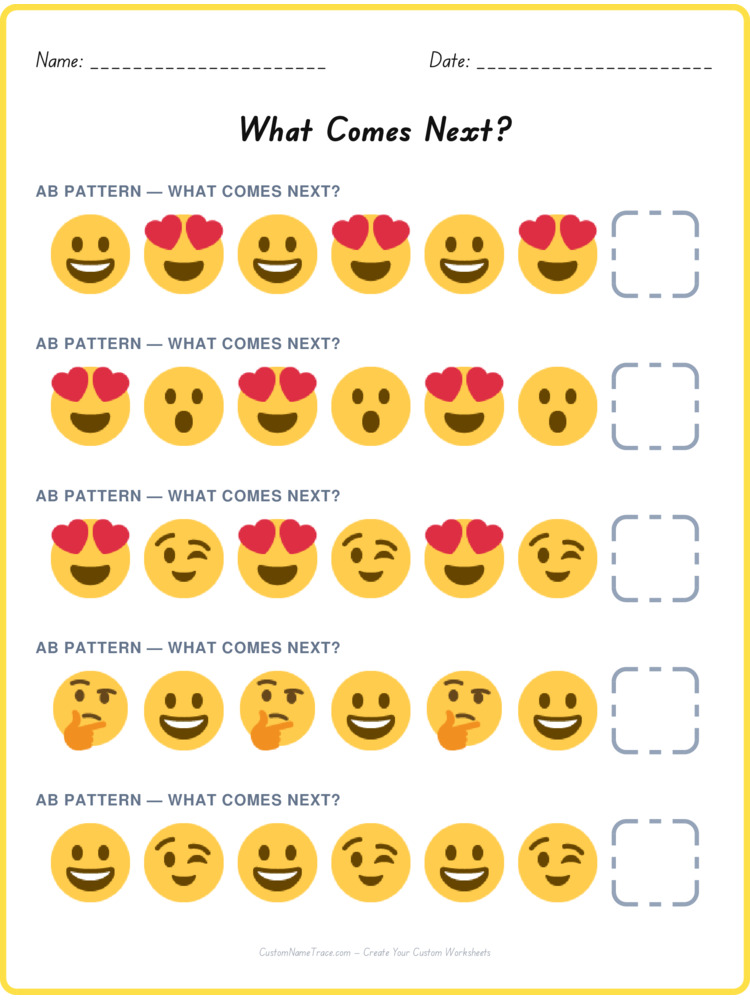 AB pattern worksheet 4 for kids