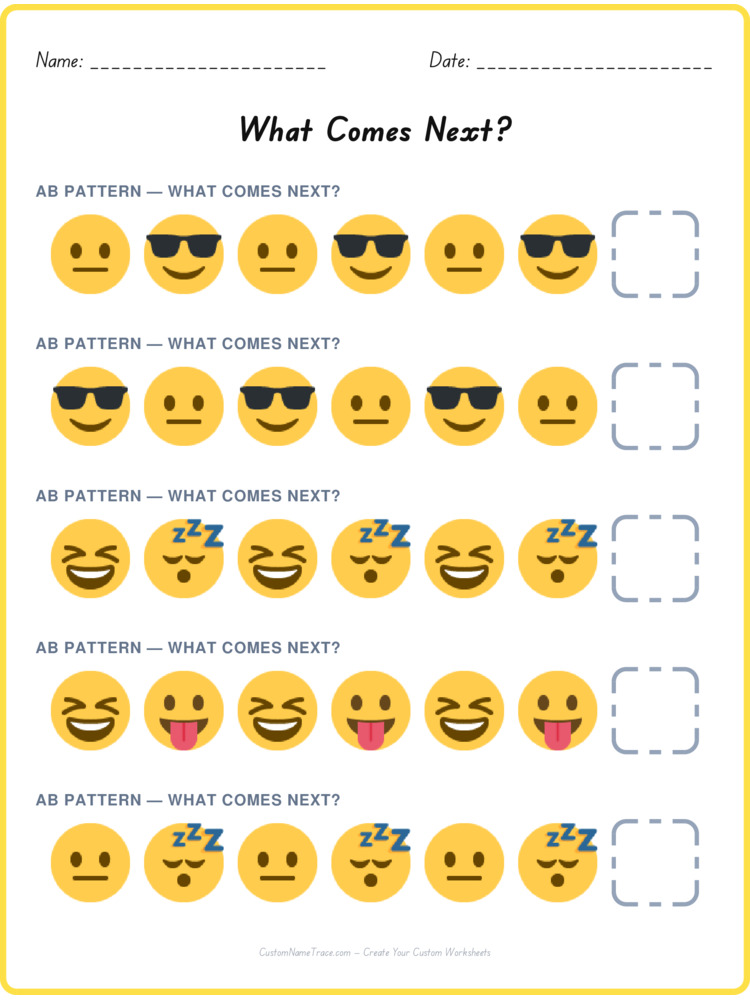 AB pattern worksheet 5 for kids